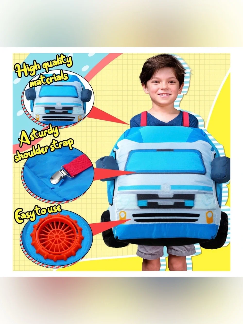 Toddler Inflatable Garbage Truck Costume Blue 3D Car Costume